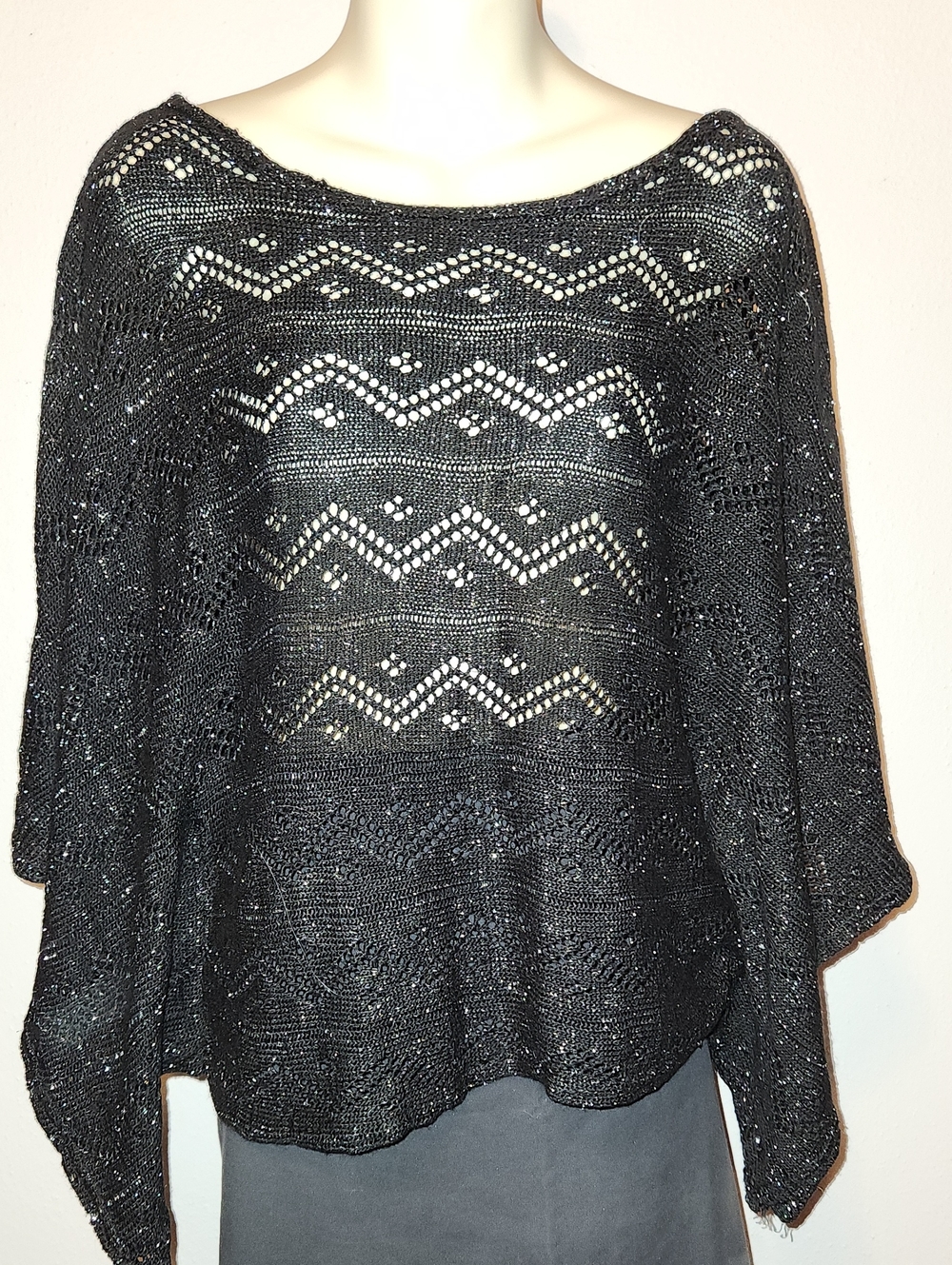 fresh produce Black Open-Knit Off-the-Shoulder Sweater